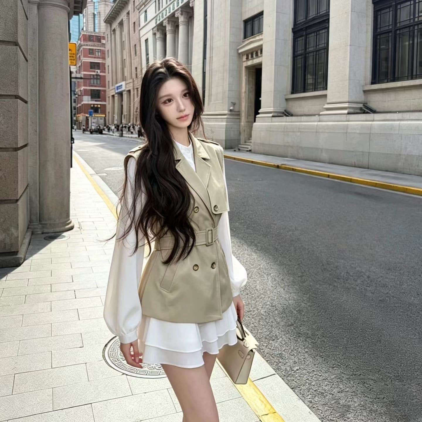 품격 여신 핫걸 바람막이 베스트 쉬폰 원피스 치마 세트 이미지 5