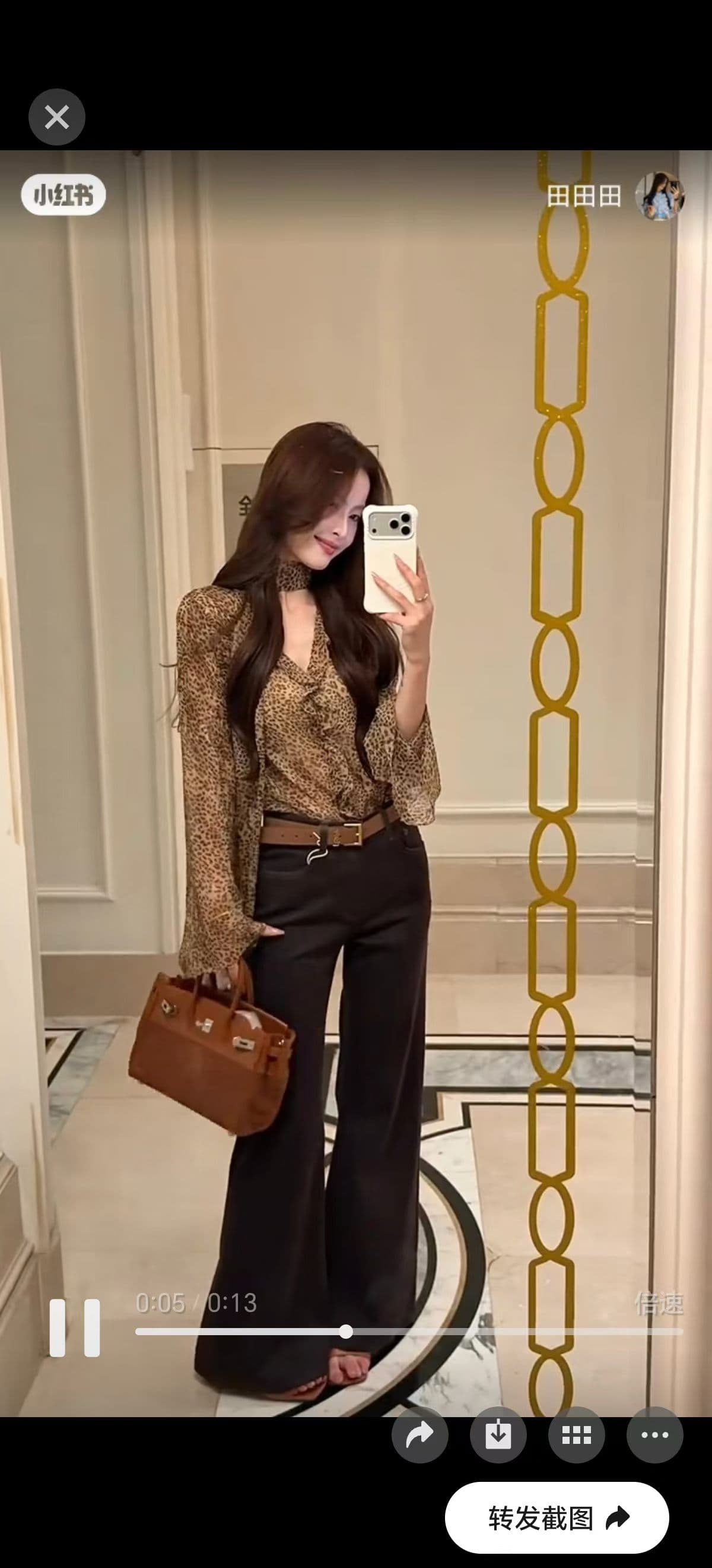 레트로 레오파드 무늬 리본 여성 셔츠 이른 가을 새로운 셔츠 다용도 슬림해 보이는 맨위 캐주얼 바지 투피스 세트 상세 이미지 2
