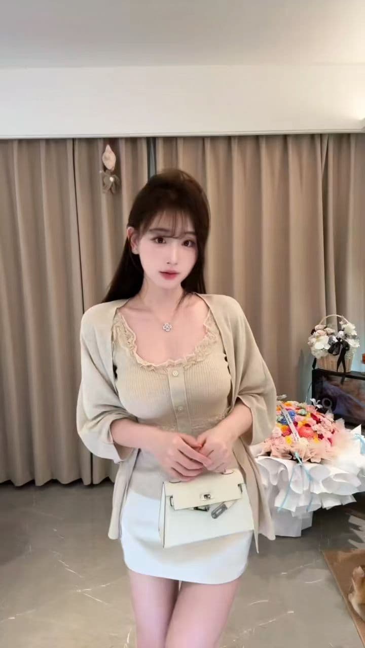 레이스 조각 구덩이 기사 니트 슬립 오픈 가디건 싱글 줄 버튼 허리 수축 슬림해 보이는 맨위 두 조각 반신 스커트 3종 세트 이미지 4