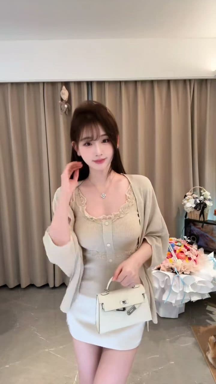 레이스 조각 구덩이 기사 니트 슬립 오픈 가디건 싱글 줄 버튼 허리 수축 슬림해 보이는 맨위 두 조각 반신 스커트 3종 세트 상세 이미지 2