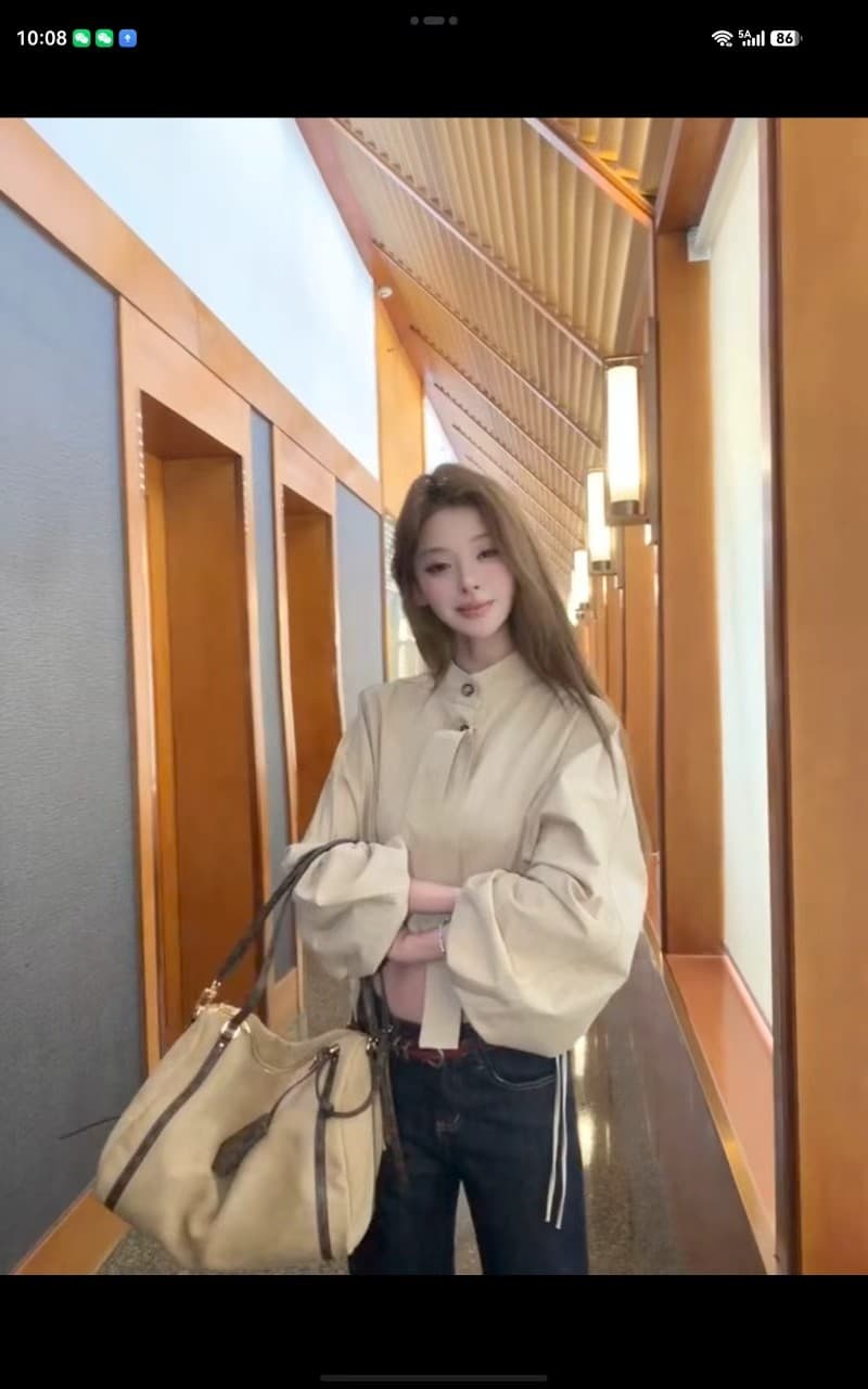 펌프 로프 스탠드 칼라 셔츠 벌룬 소매 펌프 Pleat 짧은 외투 가을 재킷 폭발 2026 새로운 캐주얼 바지 투피스 세트 상세 이미지 3