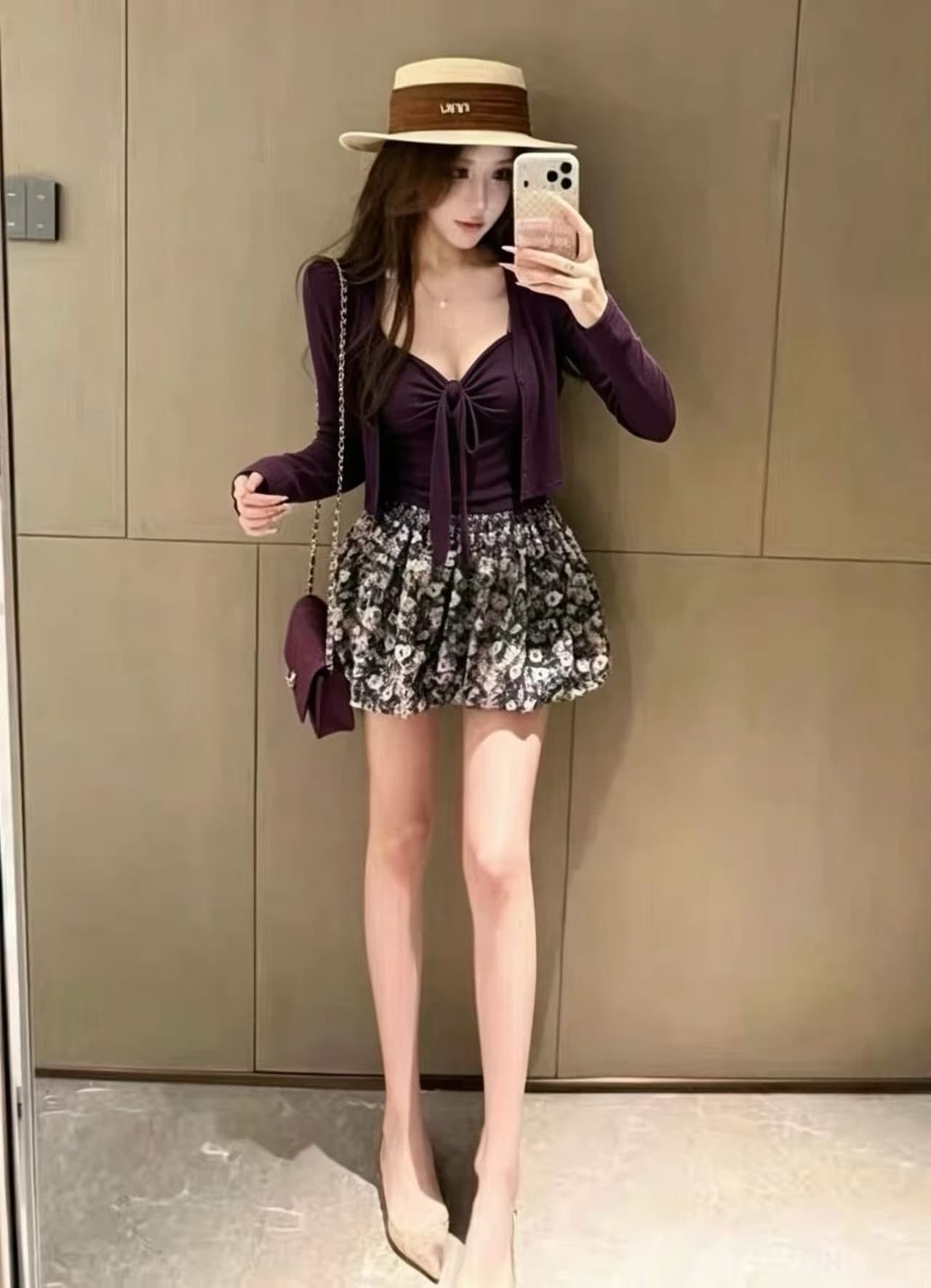 새로운 패션 디자인 센스 품격 슬림해 보이는 몸매 가꾸기 맨위 허리밴드 프린트 반신 스커트 투피스 세트 이미지 4