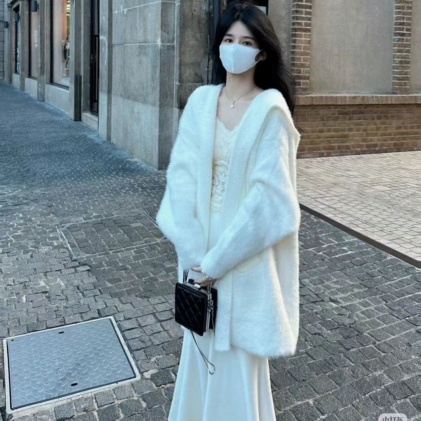 가을 겨울 한국 스타일 새로운 루즈핏 느긋한 외부 가져 가라. 슬림해 보이는 V넥 니트 스웨터 조끼 반신 스커트 3종 세트 이미지 5