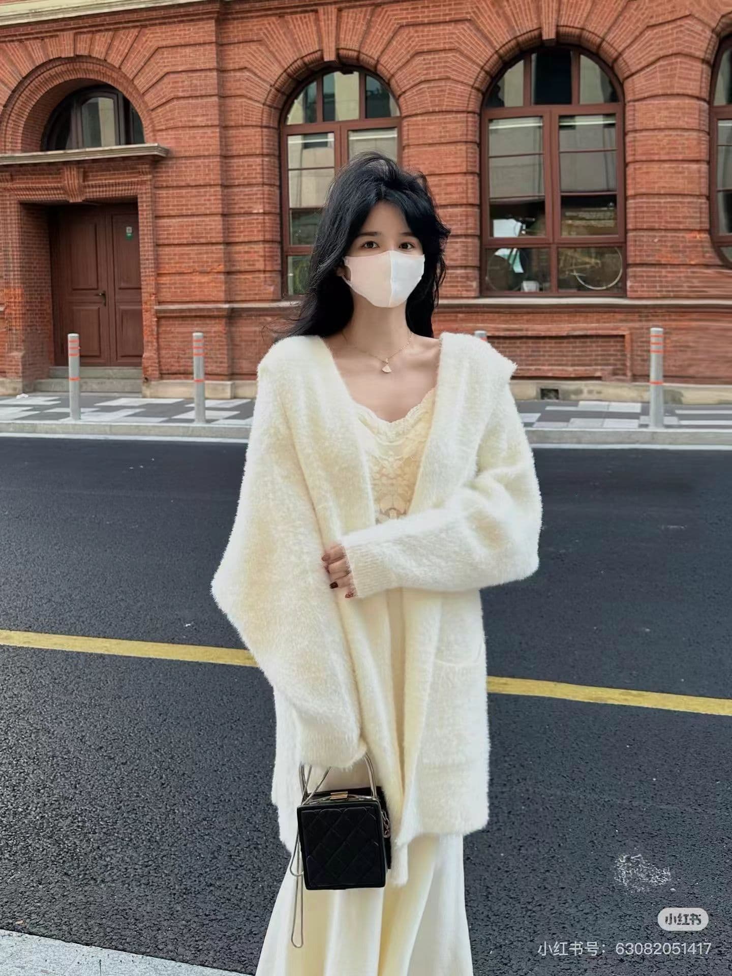 가을 겨울 한국 스타일 새로운 루즈핏 느긋한 외부 가져 가라. 슬림해 보이는 V넥 니트 스웨터 조끼 반신 스커트 3종 세트 상세 이미지 3