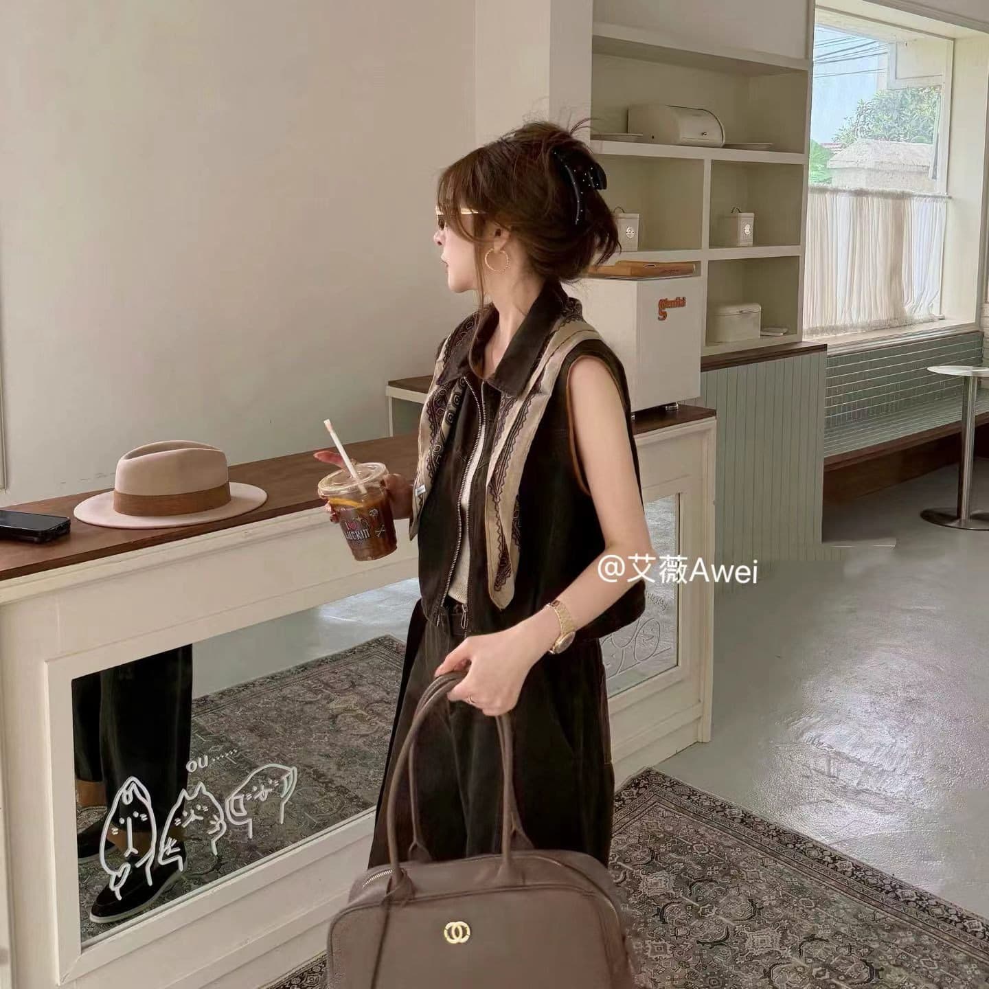 2026 년 가을 새로운 레트로 워크웨어 바람 베스트 와이드 레그 팬츠 세트 여성 레저 잘 생긴 이미지 5