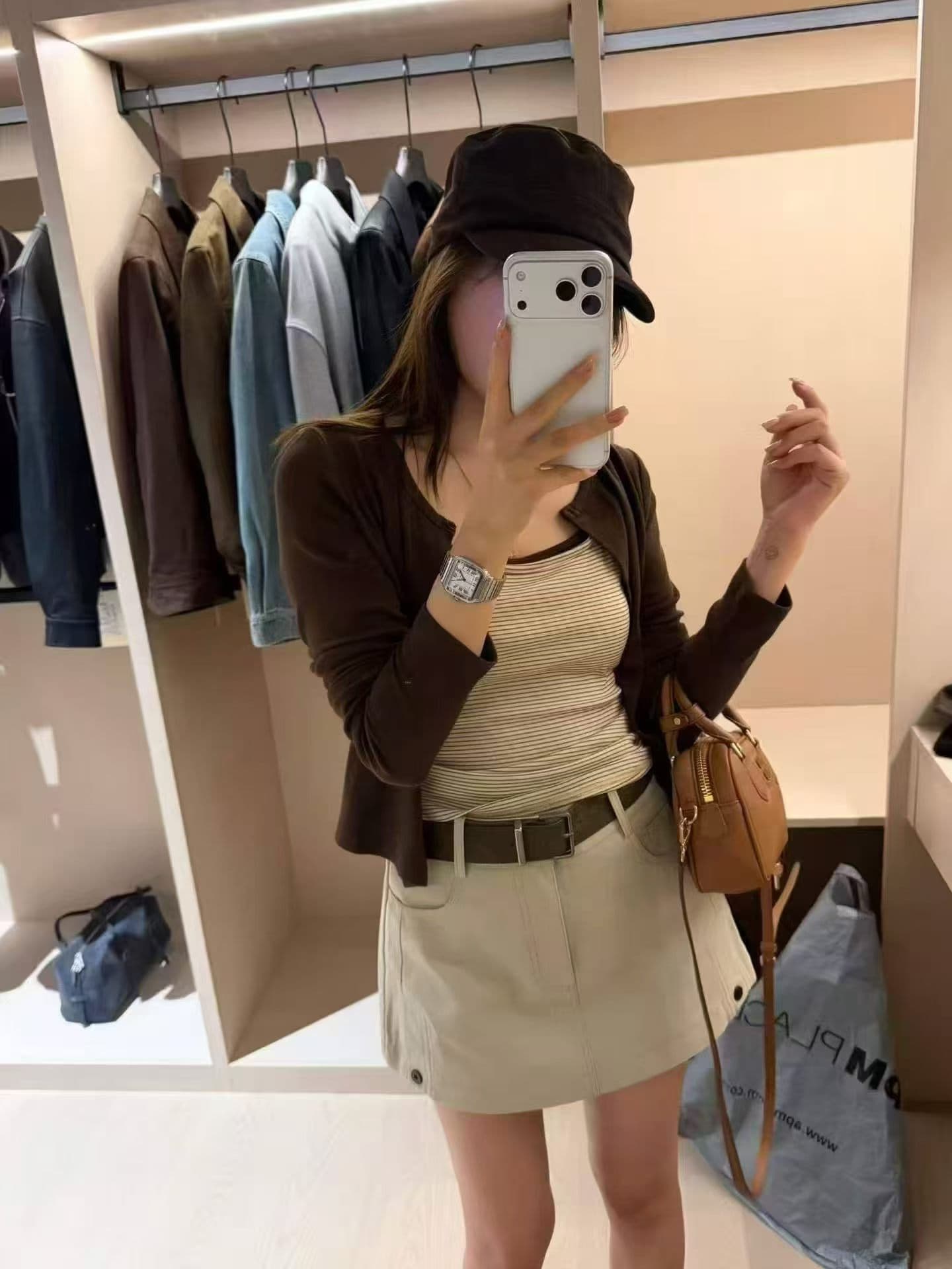 작은 대중 배색 스트라이프 캐미솔 핫걸 여성 가을 품격 긴팔 카디건 코트 투피스 세트 상세 이미지 2