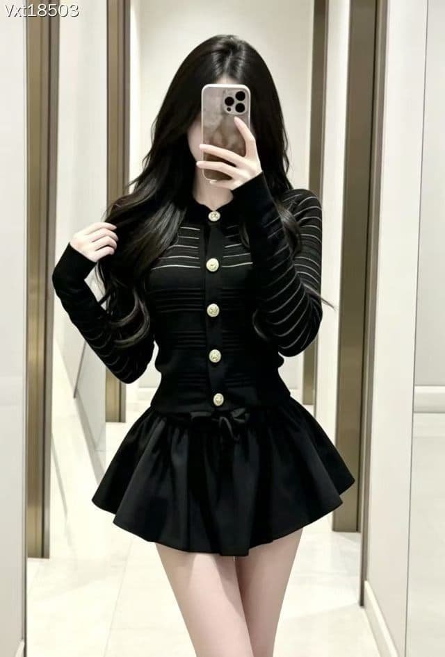 작은 샤넬 스타일 구덩이 기사 니트 오픈 가디건 여성 26 이른 가을 새로운 금속 버클 다용도 맨위 반신 스커트 투피스 세트 상세 이미지 4