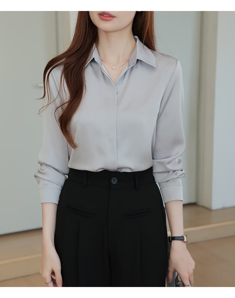 실사 2026 가을 새로운 아세트산 새틴 고급 센스 경력 셔츠 품격 정장 인사이드 가져 가라. 긴팔 맨위 여성 상세 이미지 37
