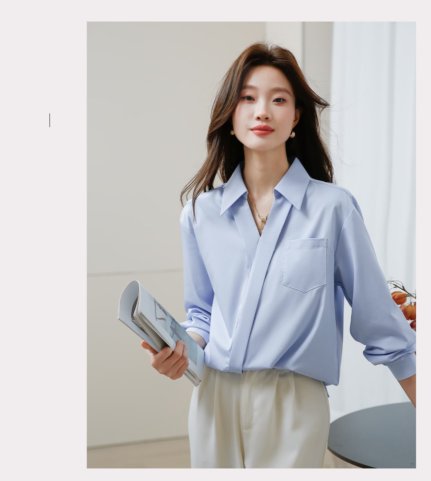 실사 2026 가을 새로운 프랑스식 화이트 여성 셔츠 작은 대중 디자인 센스 품격 연령 감소 출퇴근 V넥 맨위 상세 이미지 28