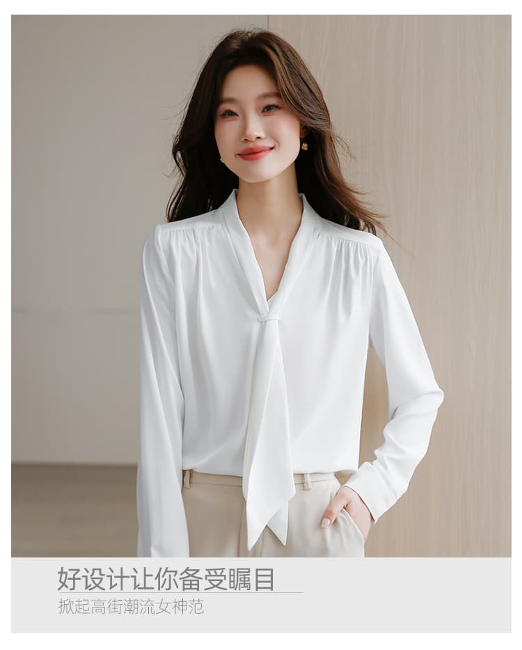 실사 2026 새로운 쉬폰 셔츠 여성 긴팔 출퇴근 경력 셔츠 정장 인사이드 가져 가라. 프랑스식 리본 맨위 상세 이미지 3