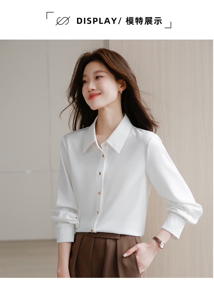 2026 가을 새로운 긴팔 플러시 센스 새틴 셔츠 폴로 칼라 셔츠 디자인 센스 빛 요리 한 항구 바람 새틴 셔츠 상세 이미지 10