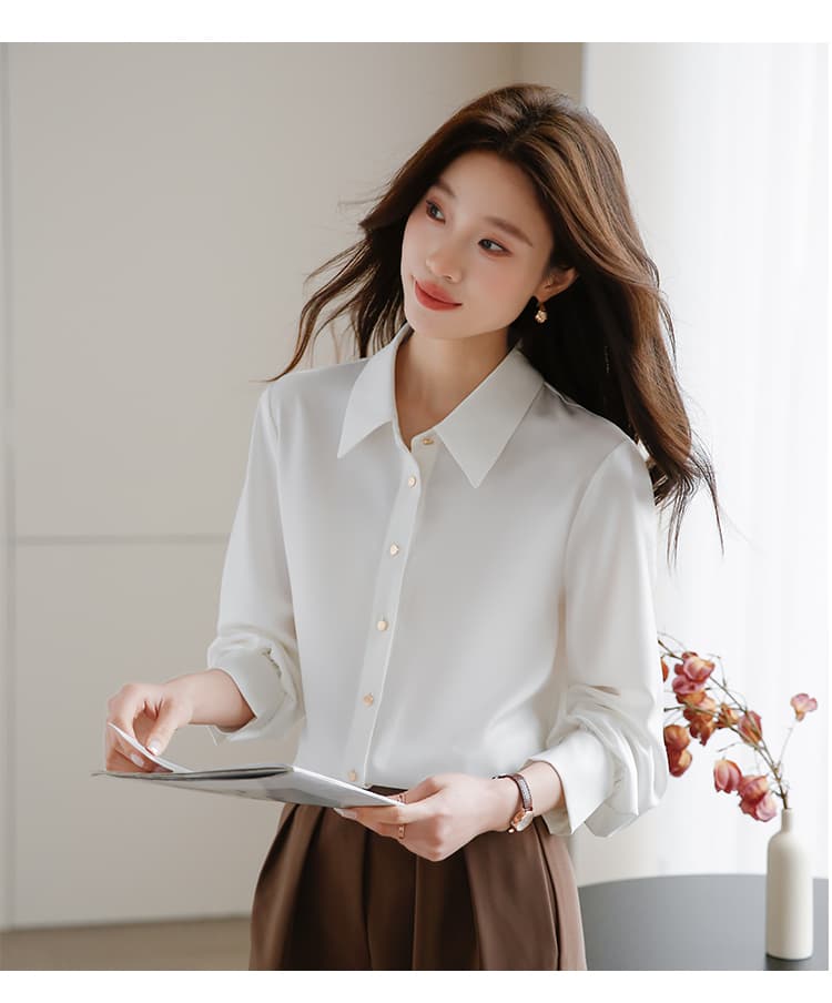 2026 가을 새로운 긴팔 플러시 센스 새틴 셔츠 폴로 칼라 셔츠 디자인 센스 빛 요리 한 항구 바람 새틴 셔츠 상세 이미지 15