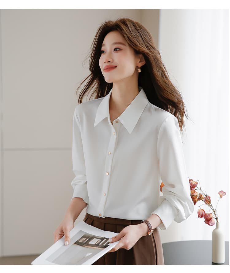 2026 가을 새로운 긴팔 플러시 센스 새틴 셔츠 폴로 칼라 셔츠 디자인 센스 빛 요리 한 항구 바람 새틴 셔츠 상세 이미지 16