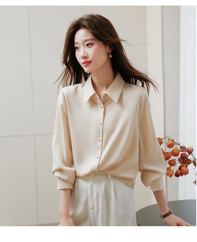2026 가을 새로운 긴팔 플러시 센스 새틴 셔츠 폴로 칼라 셔츠 디자인 센스 빛 요리 한 항구 바람 새틴 셔츠 상세 이미지 31