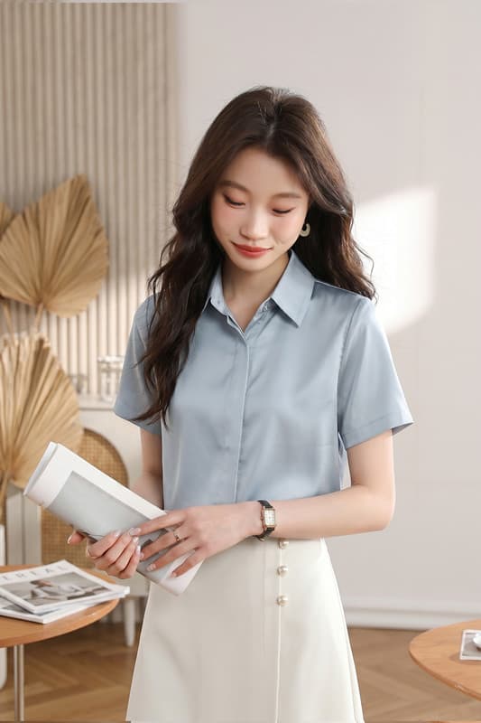 실사 반팔 2026 여름 새로운 실크 한국 스타일 몸매 가꾸기 다용도 출퇴근 기초 섹션 셔츠 여성 긴 소매 셔츠 상세 이미지 7