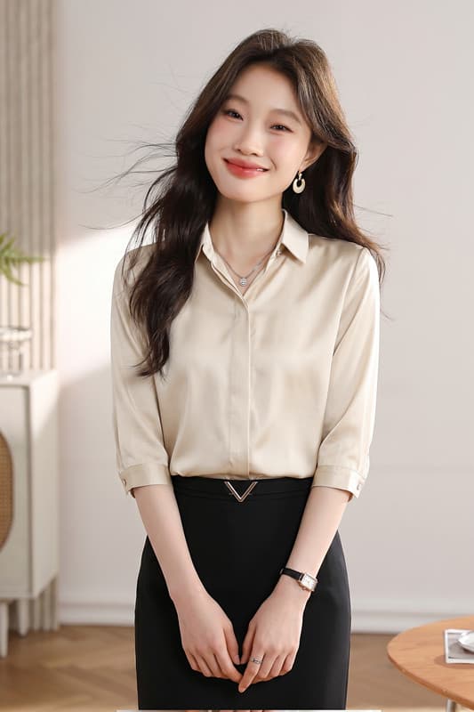 실사 2026 실크 여성 셔츠 ol 품격 작은 셔츠 여름 새로운 7부 소매 몸매 가꾸기 다용도 출퇴근 경력 셔츠 상세 이미지 11