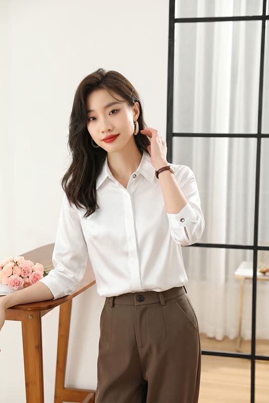 실사 2026 여름 화이트 여성 셔츠 7부 소매 경력 긍정적 인 로드 중 교사 공무원 의류 원인 수정 면접 로드 중 상세 이미지 12