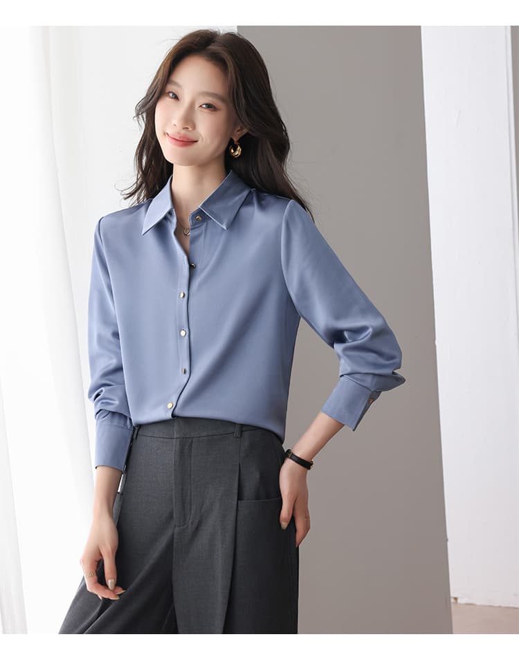 실사 2026 여성 셔츠 프랑스식 고급 품격 POLO 칼라 패션 루즈핏 캐주얼 다용도 새틴 작은 셔츠 맨위 상세 이미지 43