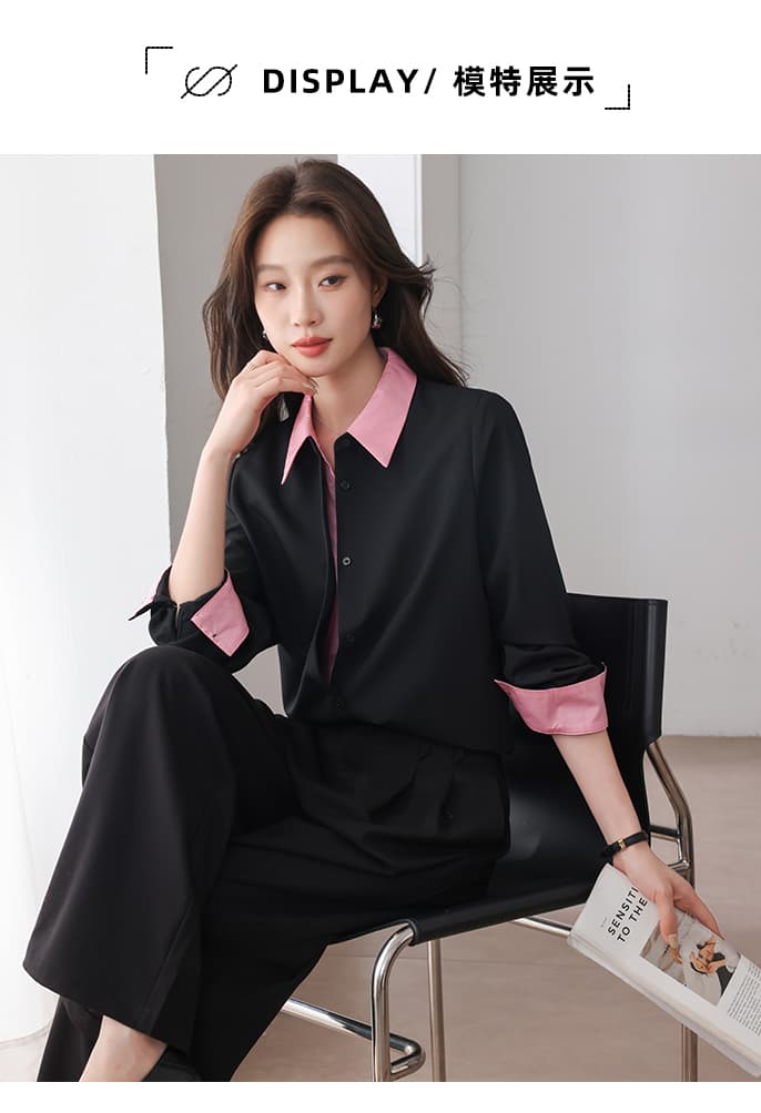 실사 2026 가을 새로운 품격 숙련 된 페이크 레이어드 패치워크 색상 셔츠 패치워크 배색 맨위 작은 대중 셔츠 상세 이미지 9
