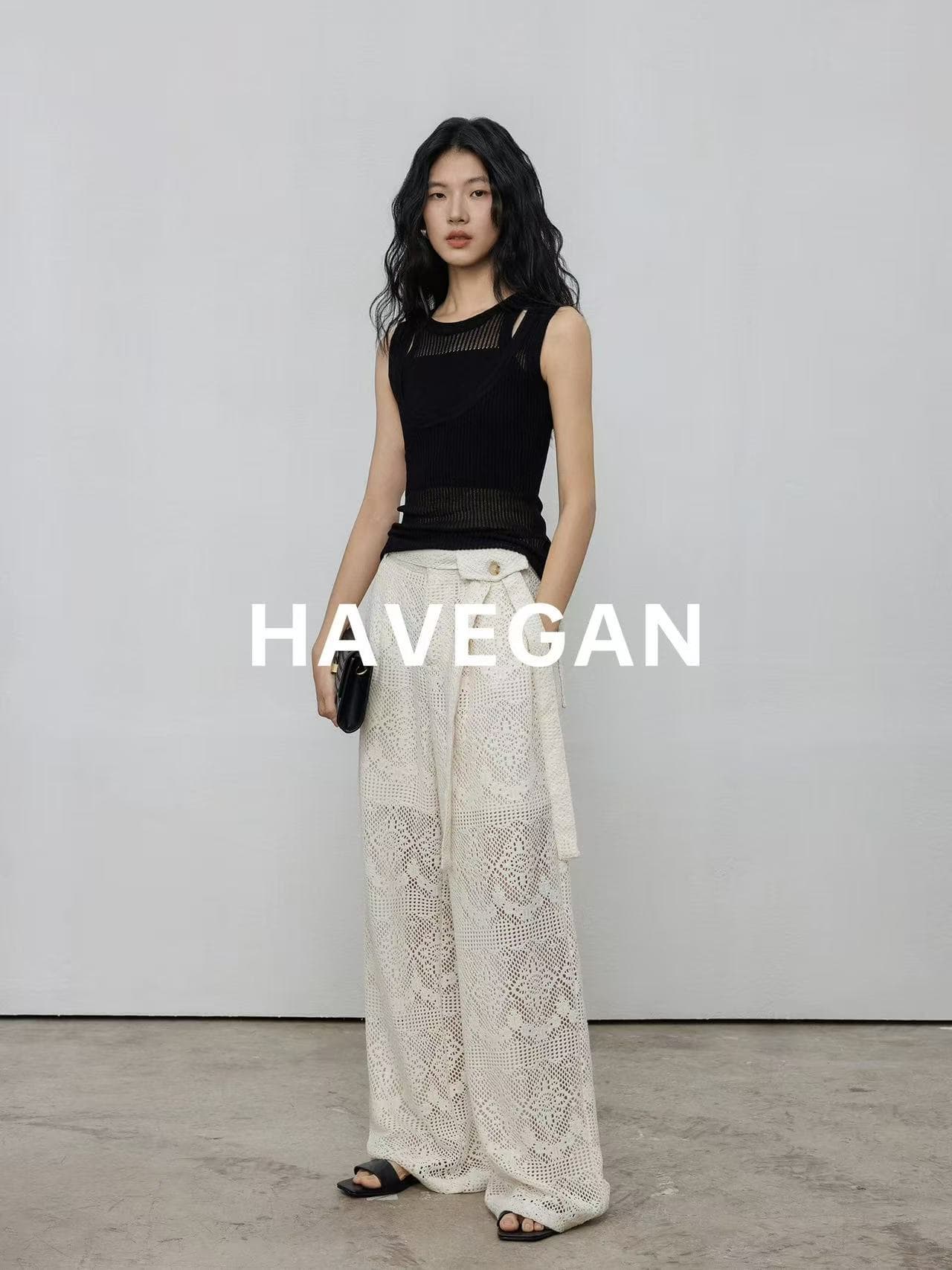 와 객실 havegan 여름 페이크 레이어드 민소매 메쉬 홀로우 아웃 조끼 여성 2026 새로운 고급 캐주얼 맨위 이미지 3