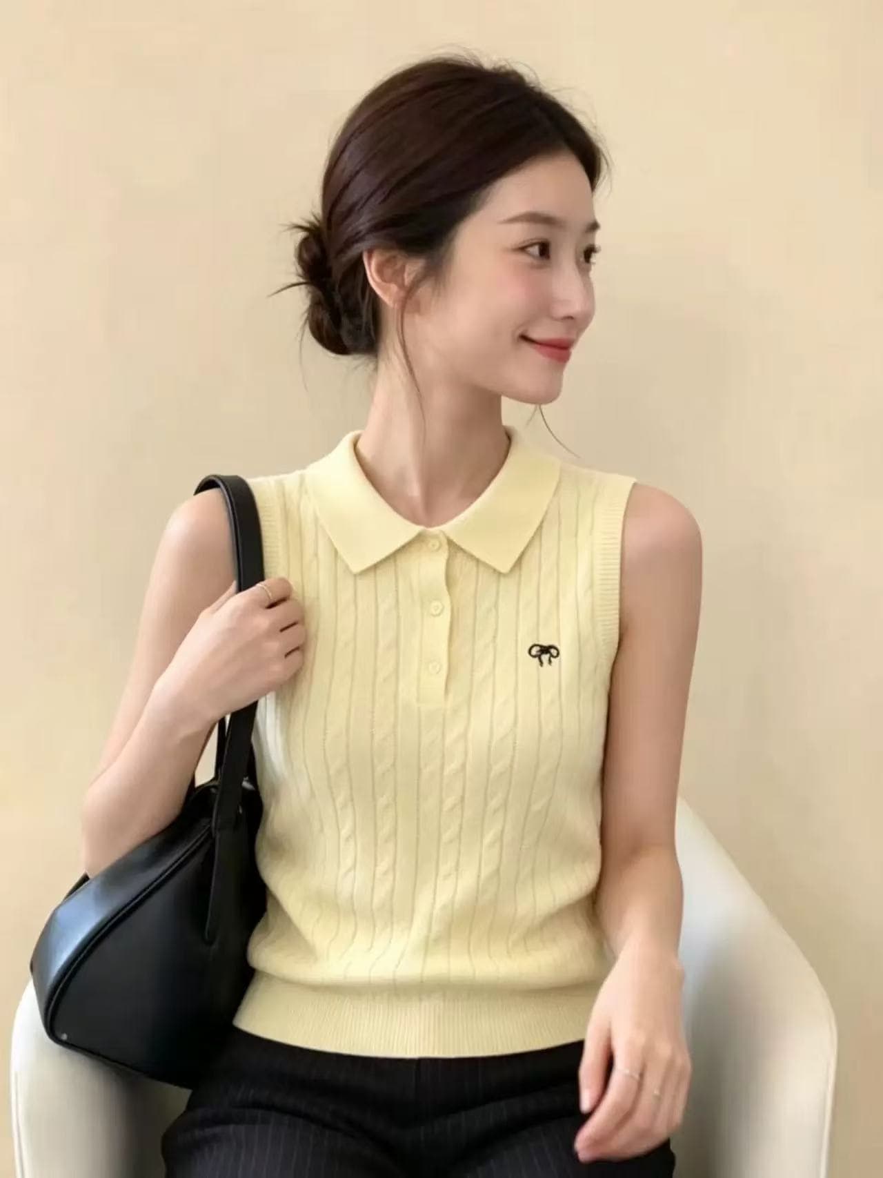 프랑스식 레트로 꽈배기 폴로 칼라 민소매 니트 맨위 여성 여름 세련된 몸매 가꾸기 슬림해 보이는 polo 조끼 조끼 트렌디 이미지 2