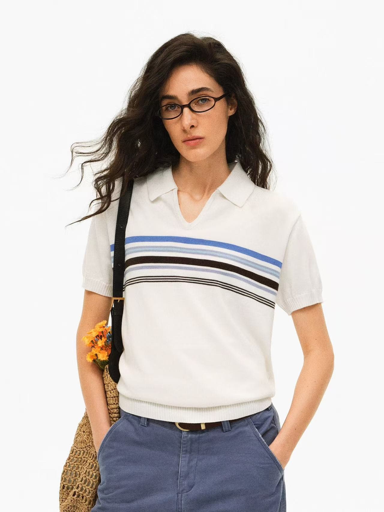 pclp 양모 혼방 90s 현대 휴가 V넥 polo 모직물 반팔 이미지 3
