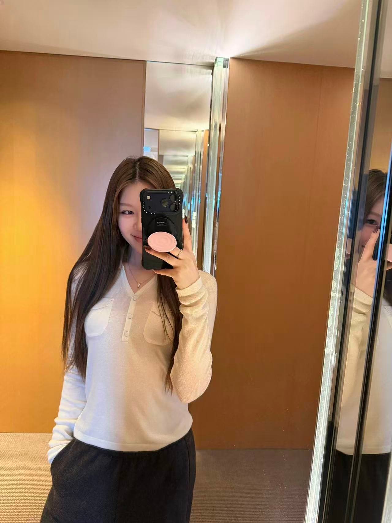 나비 보물 웃음 지혜 妍 자매 양모 혼방 POLO 칼라 작은 루즈핏 삼색 기본 셔츠 인사이드 가져 가라. 니트 맨위 여성 이미지 3