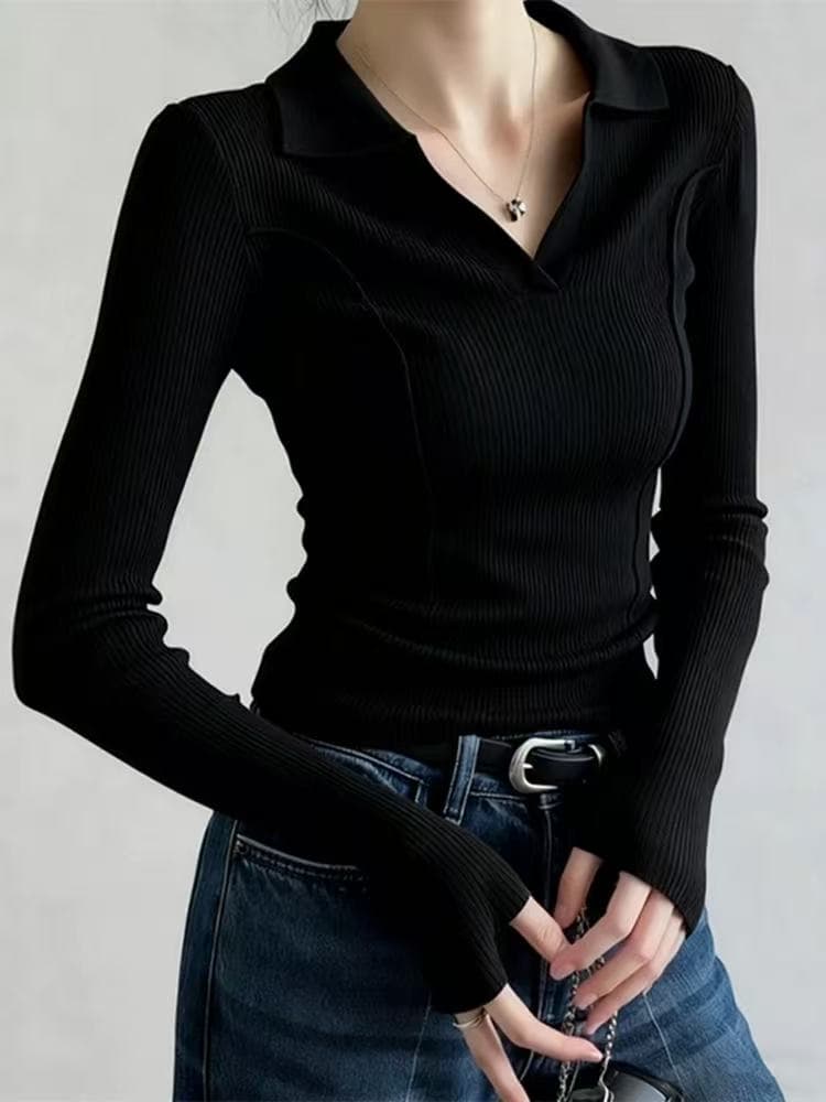 프랑스식 해군 POLO 셔츠 폴로 칼라 니트 기본 셔츠 여성 이른 가을 스웨터 인사이드 가져 가라. 고급 센스 품격 긴팔 맨위 이미지 3