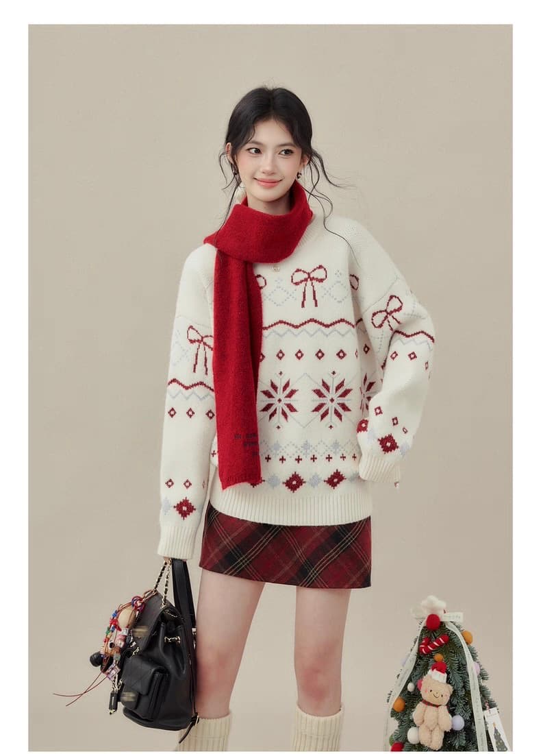 공정한 섬 풀오버 스웨터 여자 가을 겨울철 착용 가져 가라. 라운드 넥 루즈핏 맨위 이미지 2