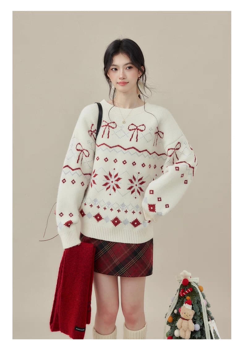 공정한 섬 풀오버 스웨터 여자 가을 겨울철 착용 가져 가라. 라운드 넥 루즈핏 맨위 상세 이미지 4