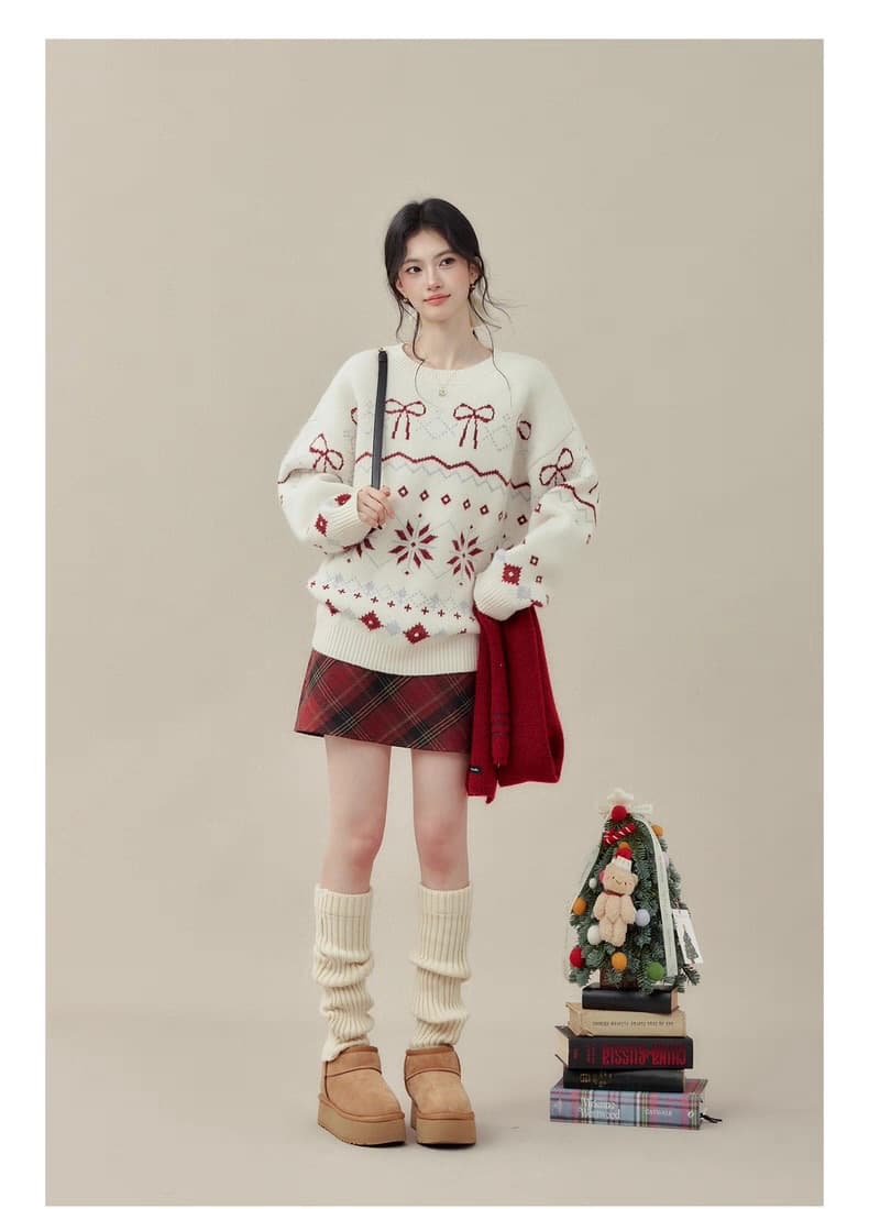 공정한 섬 풀오버 스웨터 여자 가을 겨울철 착용 가져 가라. 라운드 넥 루즈핏 맨위 상세 이미지 3