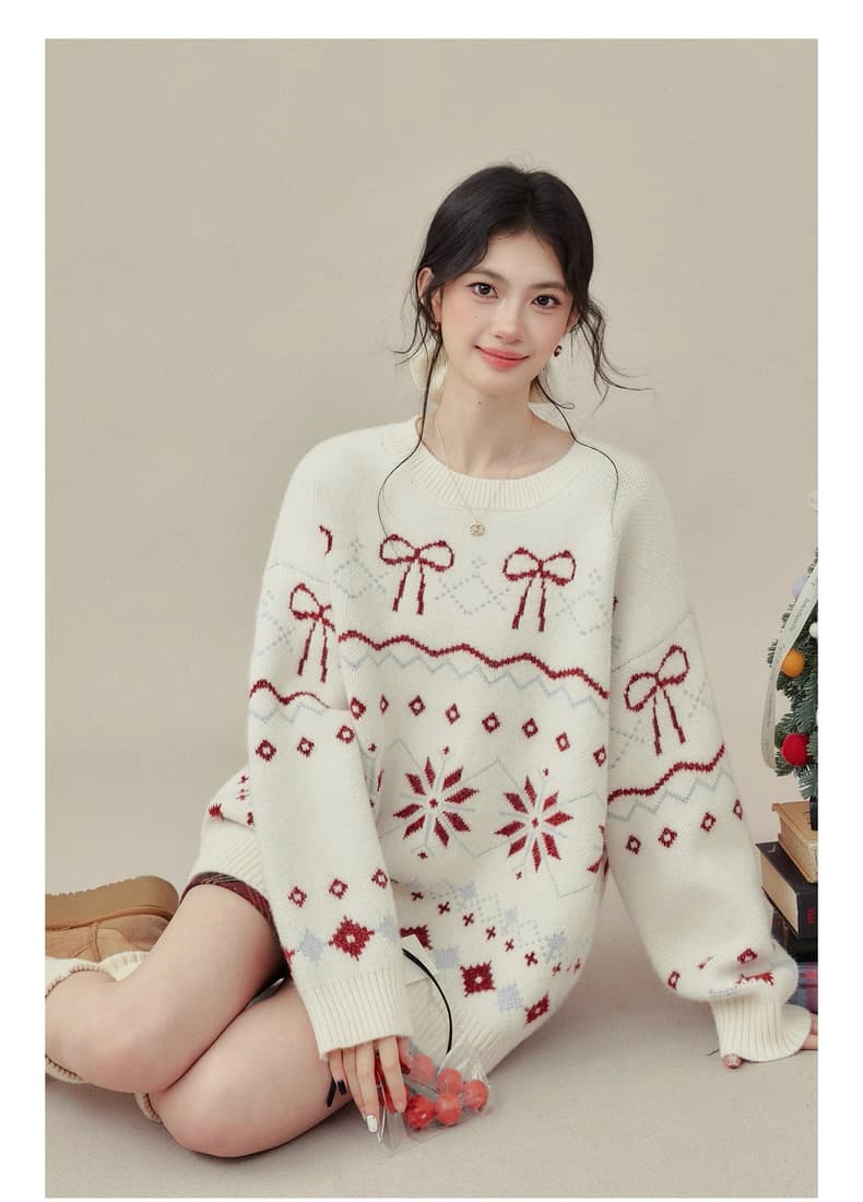 공정한 섬 풀오버 스웨터 여자 가을 겨울철 착용 가져 가라. 라운드 넥 루즈핏 맨위 상세 이미지 12