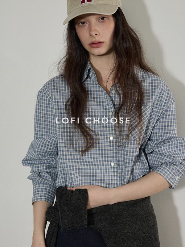lofi choose 다용도 미니멀리즘 배색 체크무늬 긴팔 여성 셔츠 겨울 새로운 디자인 센스 순면 맨위