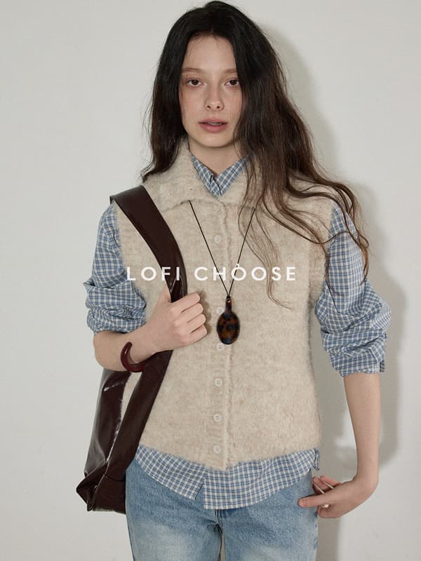 lofi choose 부드러운 찹쌀 폴로 칼라 싱글 줄 버튼 양모 니트 조끼 여자 겨울 새로운 미니멀리즘 다용도 맨위 이미지 2