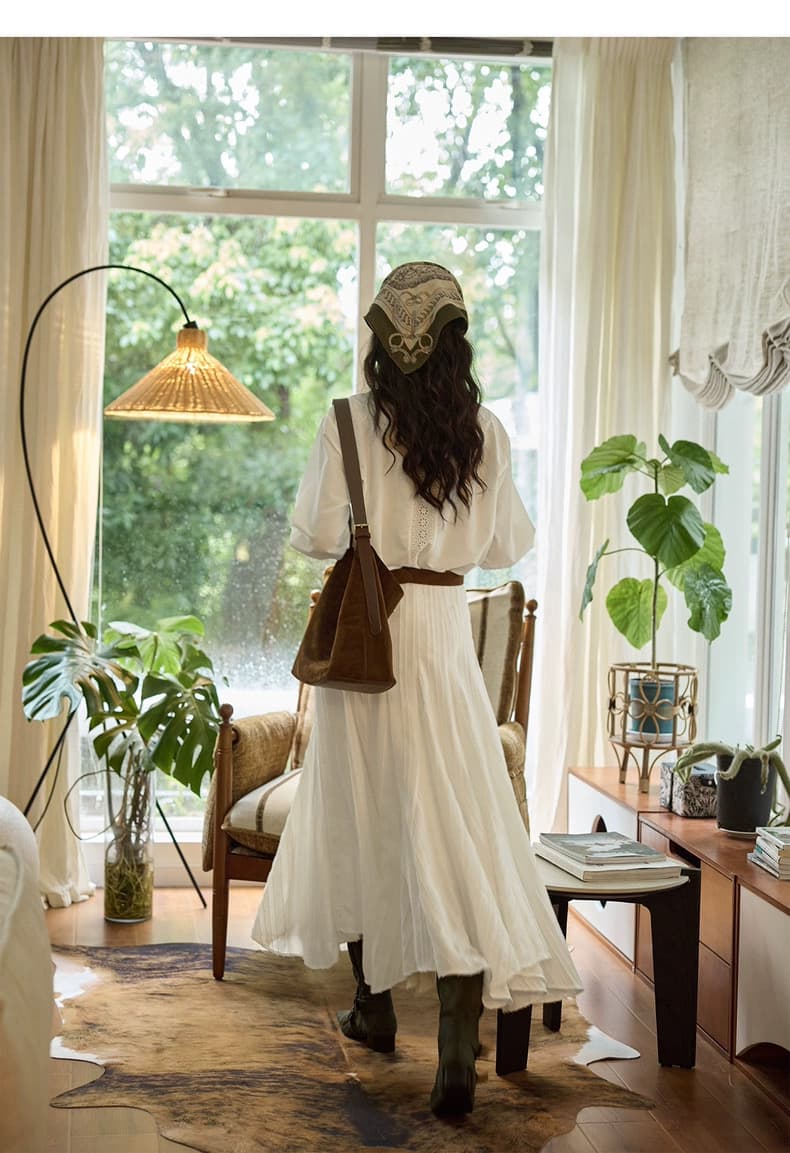 solighter 프랑스식 레트로 화이트 하이웨이스트 한 마디 반신 스커트 여성 가을 2025 새로운 슬림해 보이는 우산 치마 롱 스커트 상세 이미지 20