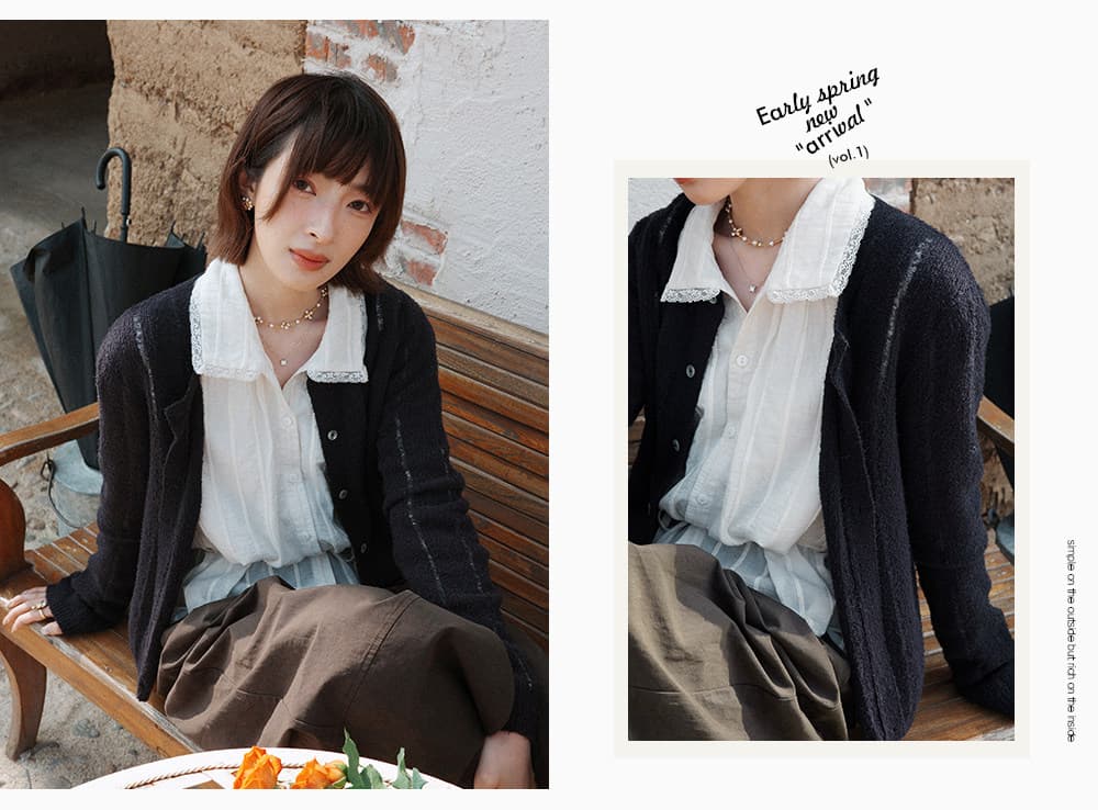 흰 그림 작업장 안지 리 아시아 인 26ss 이른 봄 신제품 스트라이프 자카드 수 있습니다. 허리 수축 프랑스식 여성 셔츠 상세 이미지 33
