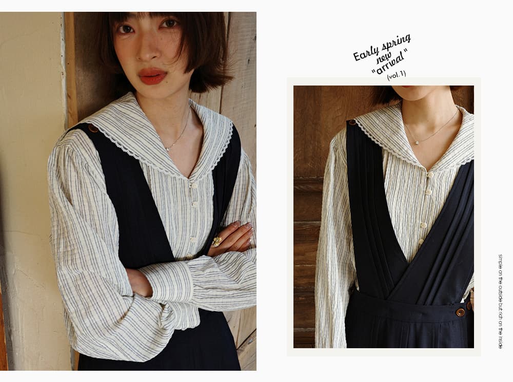 흰 그림 작업장 오리건 해안 26ss 이른 봄 신제품 선택 아마 해군 칼라 스트라이프 셔츠 상세 이미지 15