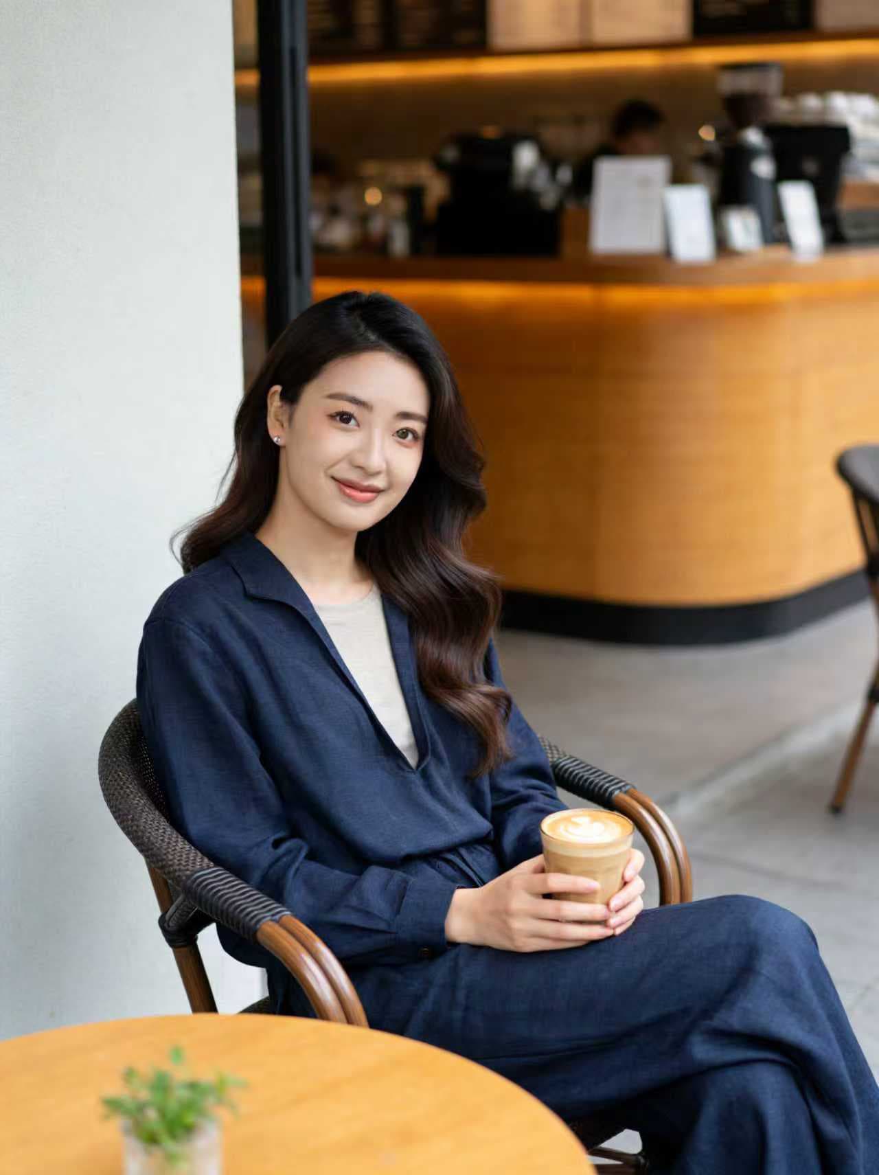 한여름 펜 De 당겨서 구오 유 신화 같은 단락 리넨 면화 데님 세트 페이크 레이어드 재킷 넓은 다리 길이 바지 상세 이미지 6