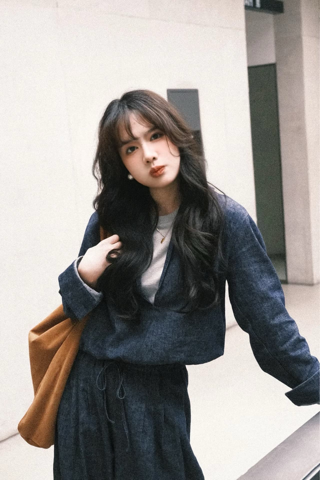 한 부서 느긋한 바람 게으른 세트 여성 2026 봄 새로운 배색 패치워크 캐주얼 맨위 와이드 레그 팬츠 투피스 세트 상세 이미지 7