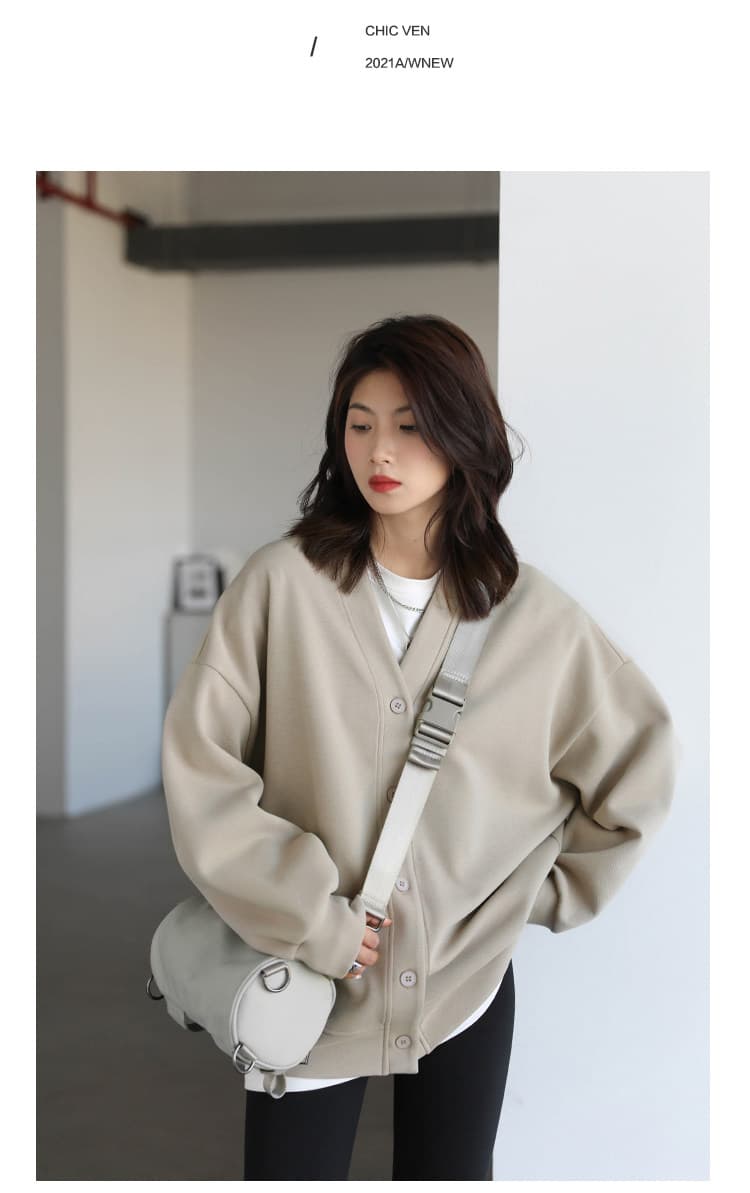 캐주얼 다용도 루즈핏 V넥 중간 길이 카디건 코트 인사이드 가져 가라. 스택 착용 털이 있는 맨위 여성 2026 봄 상세 이미지 12