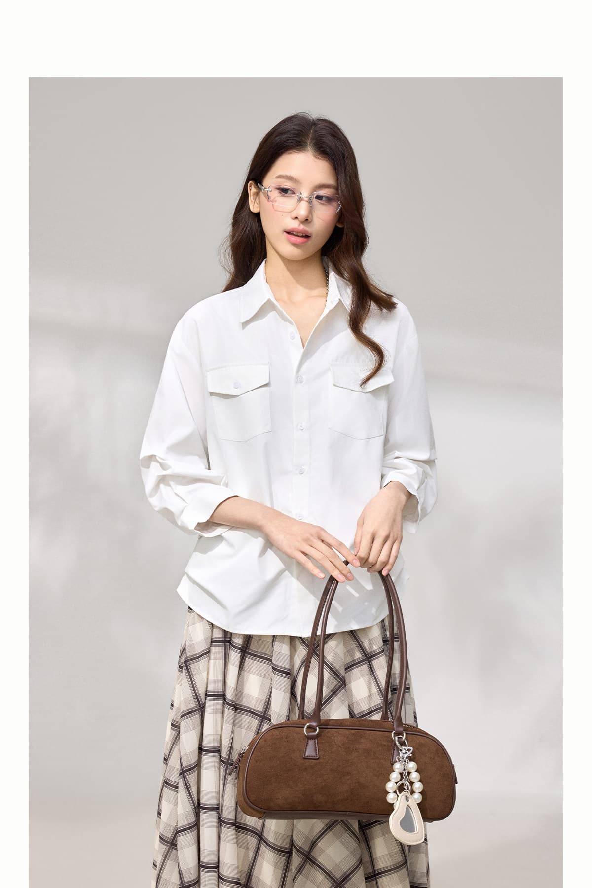 황야 공간 grass space 더블 색상 미니멀리즘 오래된 돈 9부 소매 여성 셔츠 봄 디스플레이 화이트 디자인 센스 셔츠 상세 이미지 10