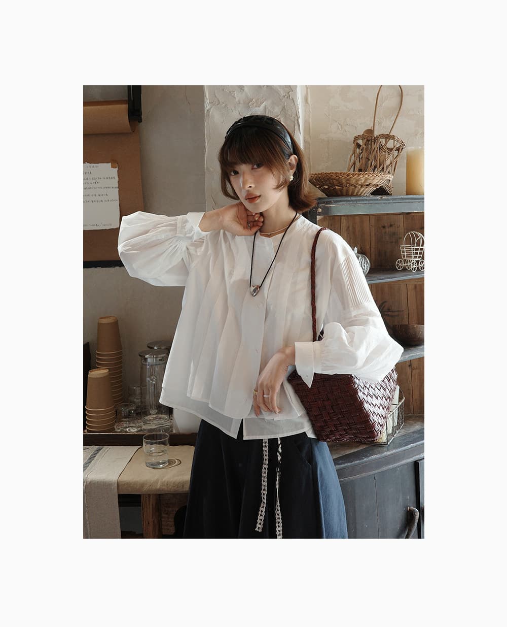 흰 그림 작업장 부드러운 빛 남자 실 26ss 이른 봄 신제품 100 개 면 100% 프랑스식 거품 소매 흰 셔츠 상세 이미지 5