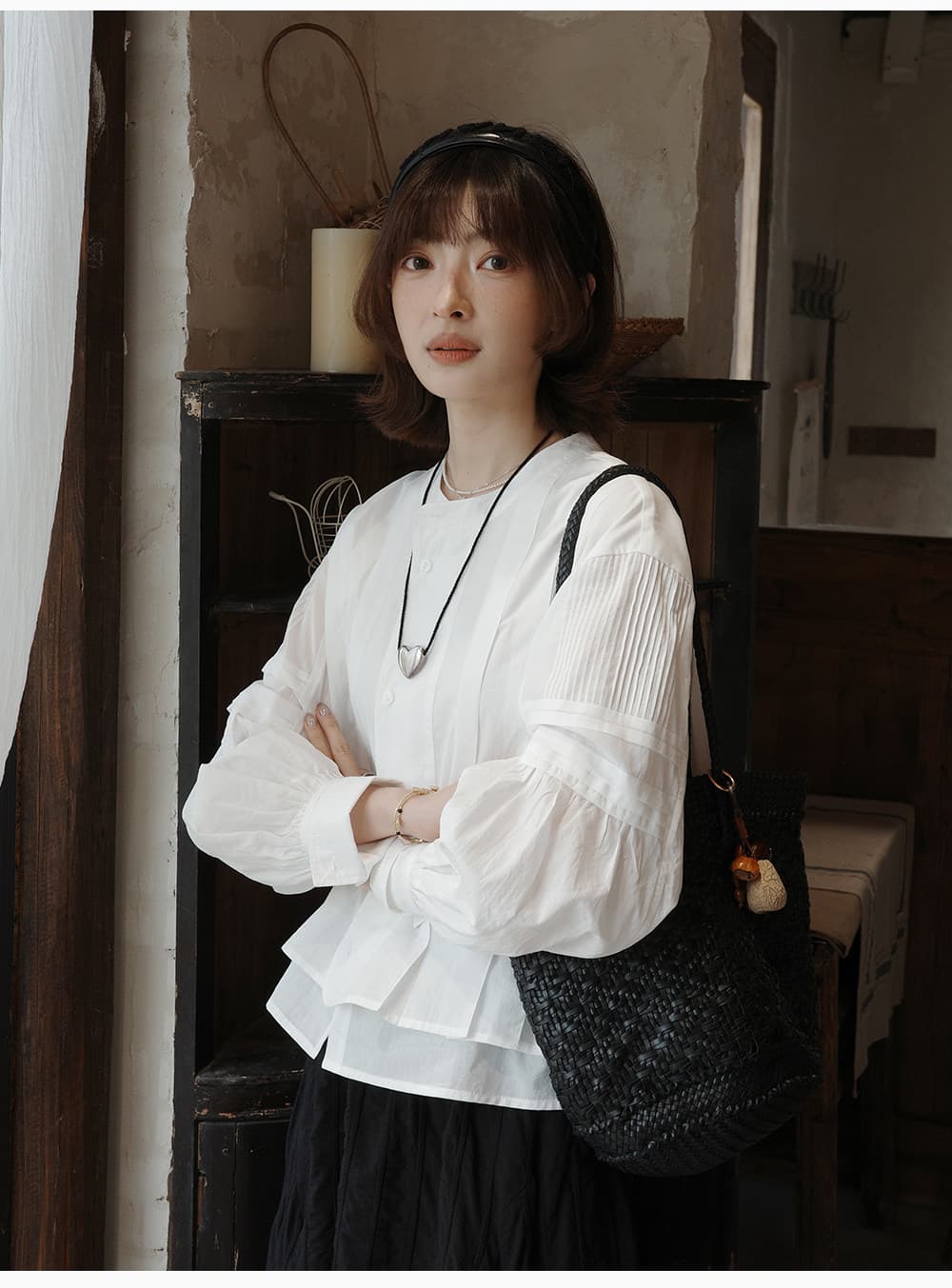 흰 그림 작업장 부드러운 빛 남자 실 26ss 이른 봄 신제품 100 개 면 100% 프랑스식 거품 소매 흰 셔츠 상세 이미지 19