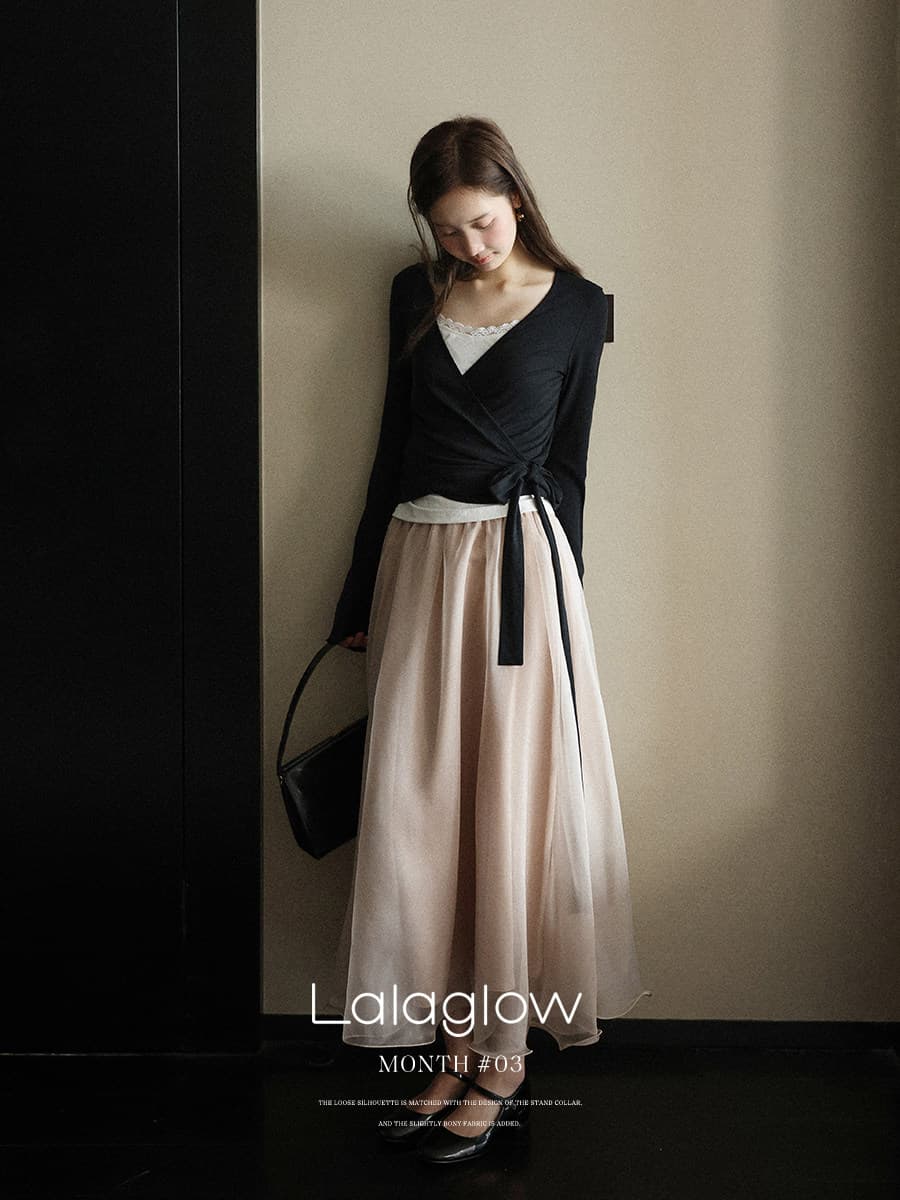 lalaglow 하트 비트 약속으로 이동 프랑스식 부드러운 바람 큰 진자 생선뼈 볼륨 측면 한 마디 거즈 스커트 슬림해 보이는 롱 스커트 이른 봄 이미지 3