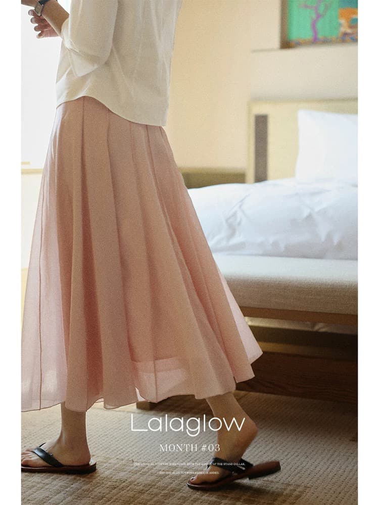 lalaglow 개요 치마 부드러운 도루 센스 패치워크 루즈핏 슬림해 보이는 반신 스커트 여성 이른 봄 이미지 2