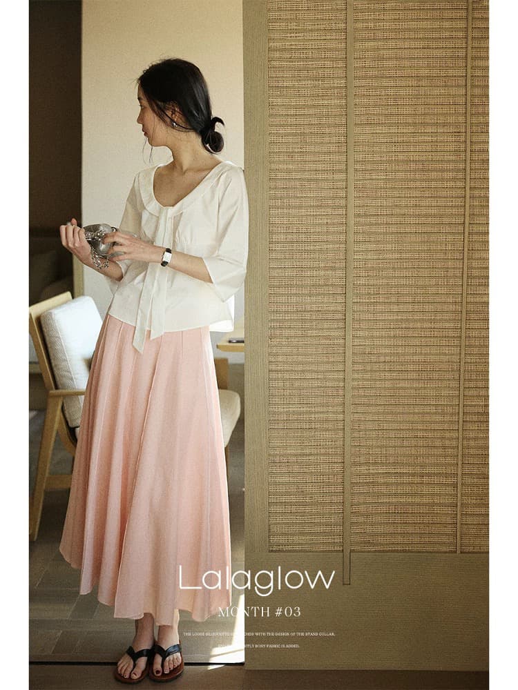 lalaglow 개요 치마 부드러운 도루 센스 패치워크 루즈핏 슬림해 보이는 반신 스커트 여성 이른 봄 이미지 3
