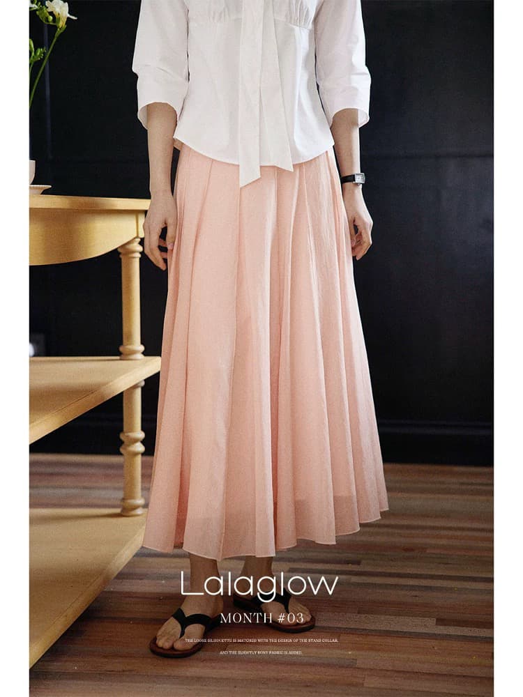 lalaglow 개요 치마 부드러운 도루 센스 패치워크 루즈핏 슬림해 보이는 반신 스커트 여성 이른 봄 이미지 4