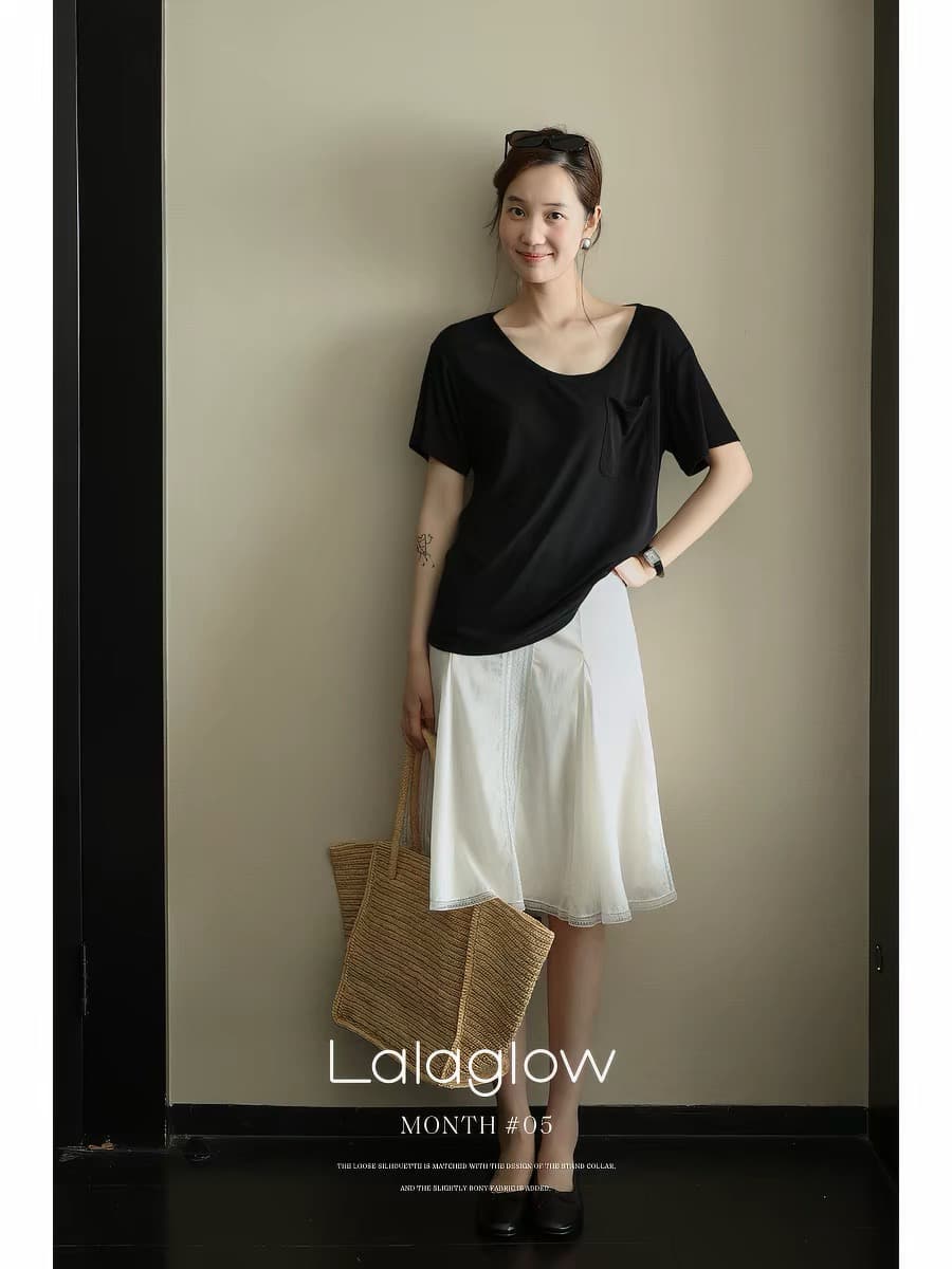 lalaglow 프랑스식 품격 출퇴근 다용도 레이스 조각 기타 자르다 조각 레이스 반신 스커트 여성 슬림해 보이는 A라인 스커트 이미지 3