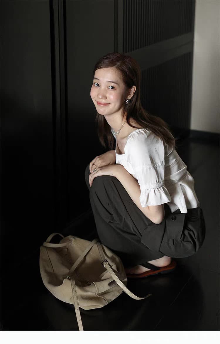lalaglow 전체 아세트산 프랑스식 거품 소매 몸매 가꾸기 슬림해 보이는 레이스 조각 반팔 셔츠 여자 칼라 맨위 상세 이미지 11