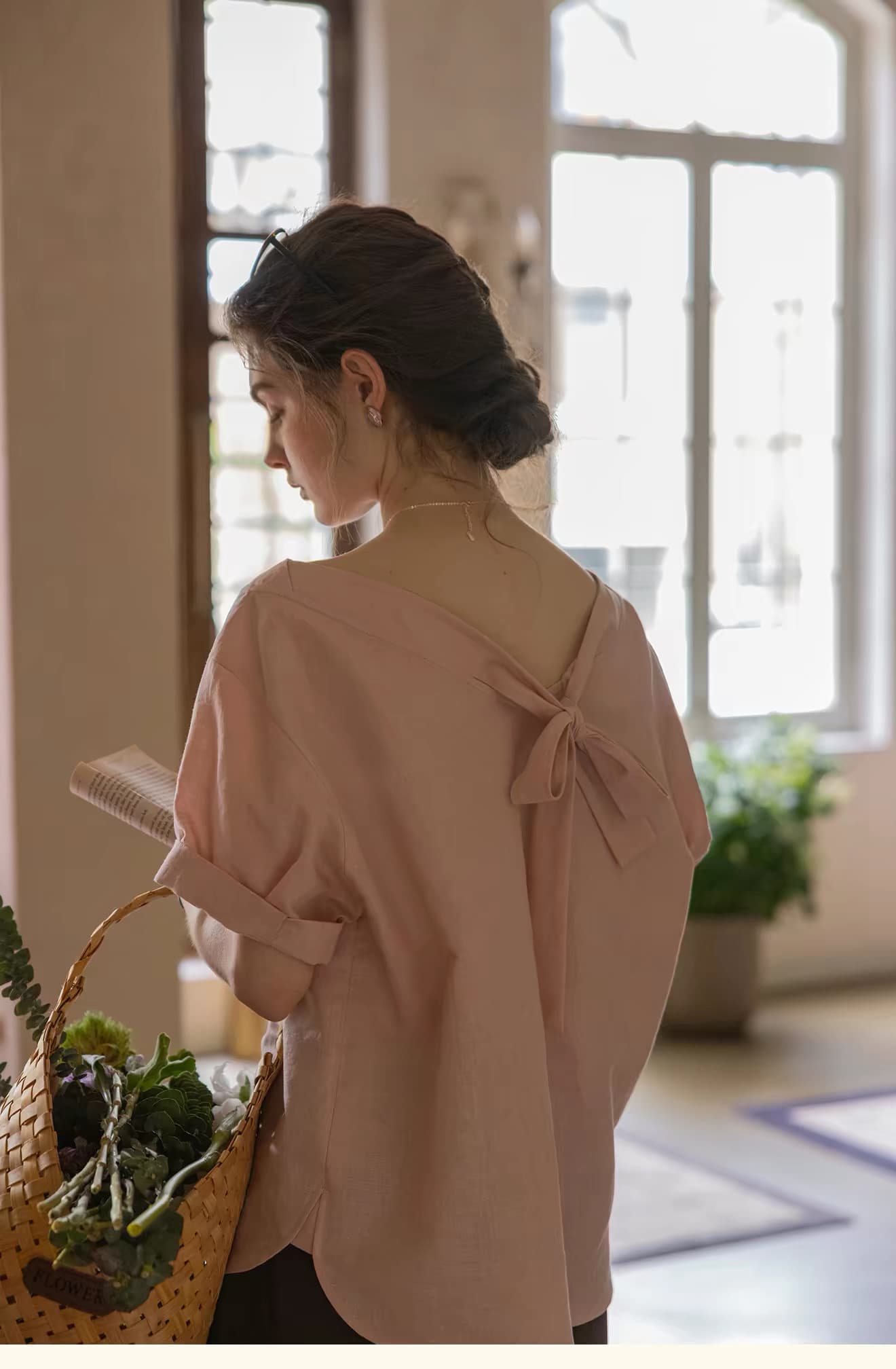 바람처럼 있음 편지 아마 라이 경기 서울 절묘한 캐주얼 보트 칼라 레이스업 맨위 전후 둘 착용 반팔 작은 셔츠 상세 이미지 2